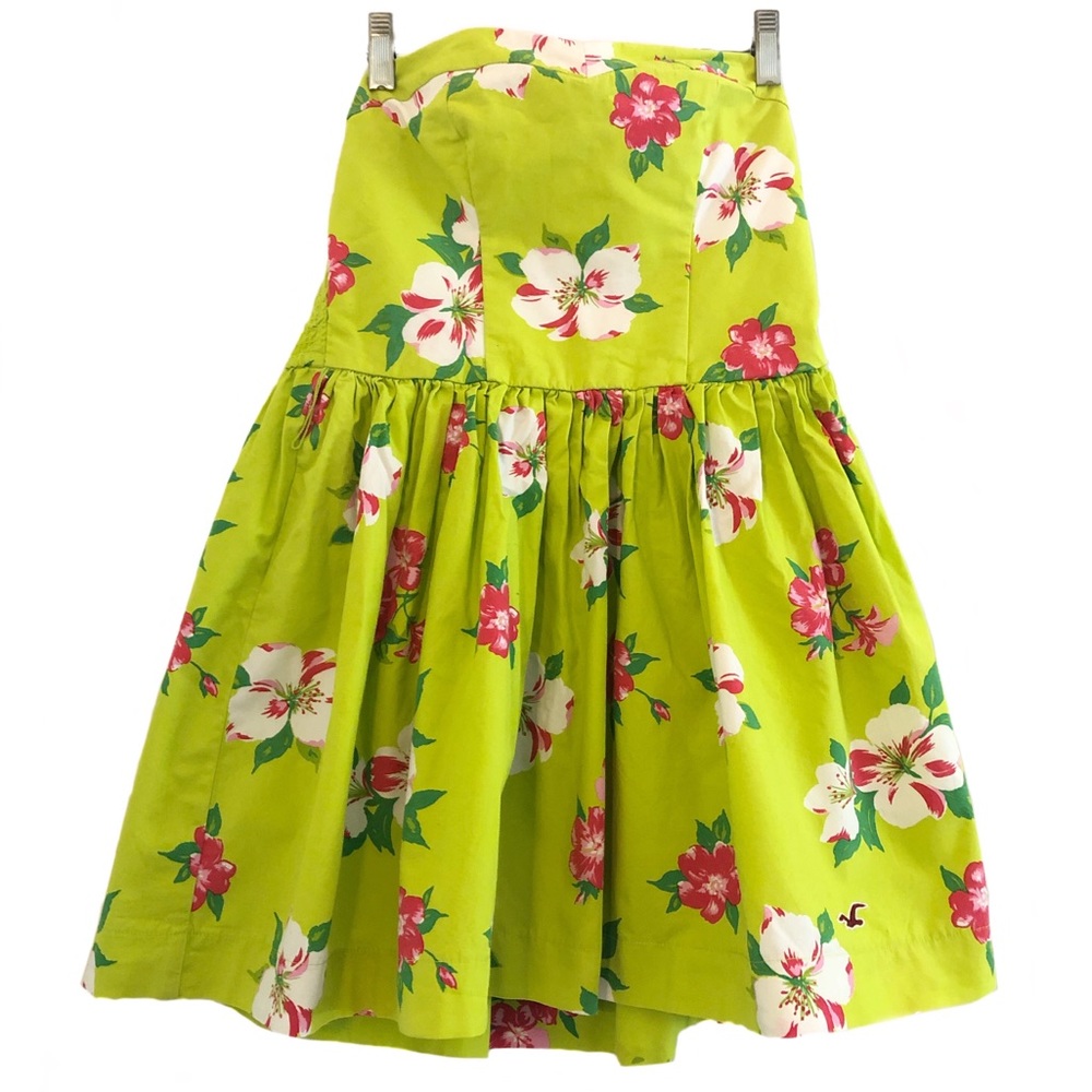 Hollister Strapless Mini Dress Floral Skater Neon
